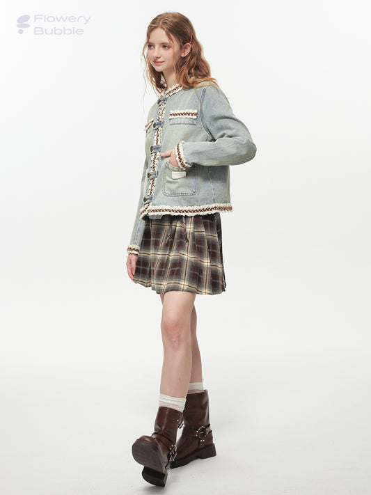 Ombre Plaid Skirt With Tie Strap And Metal Clasp Detail