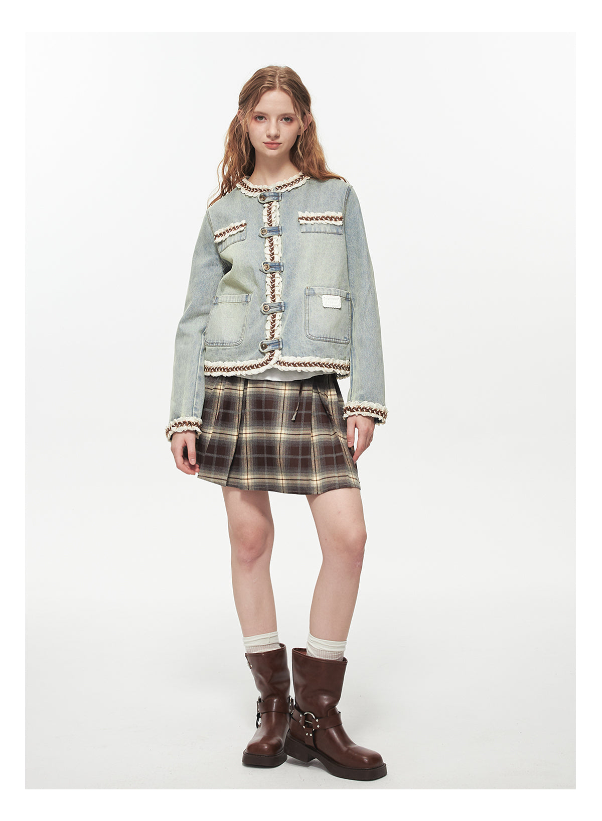 Ombre Plaid Skirt With Tie Strap And Metal Clasp Detail