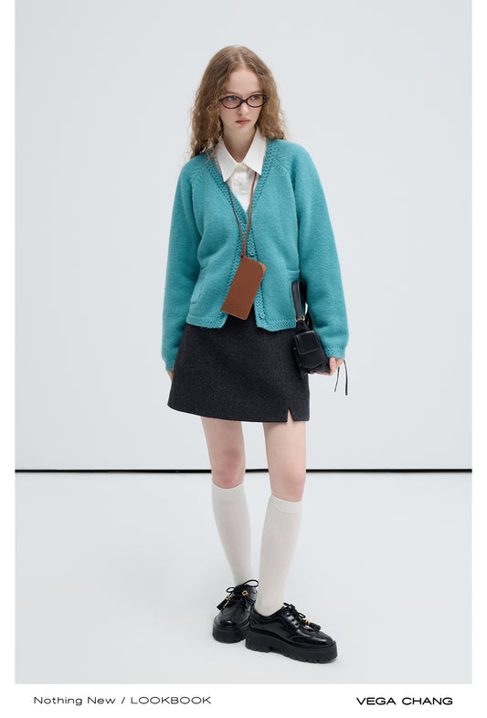 High Waisted Wool Blend Short Skirt