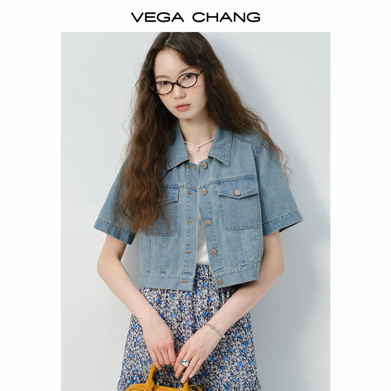 Short-Sleeve Cropped Everyday Denim Jacket