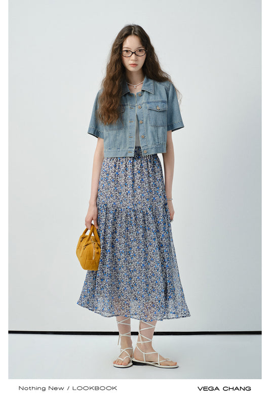 Short-Sleeve Cropped Everyday Denim Jacket