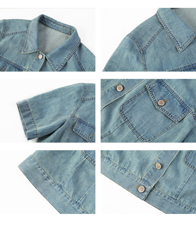Short-Sleeve Cropped Everyday Denim Jacket