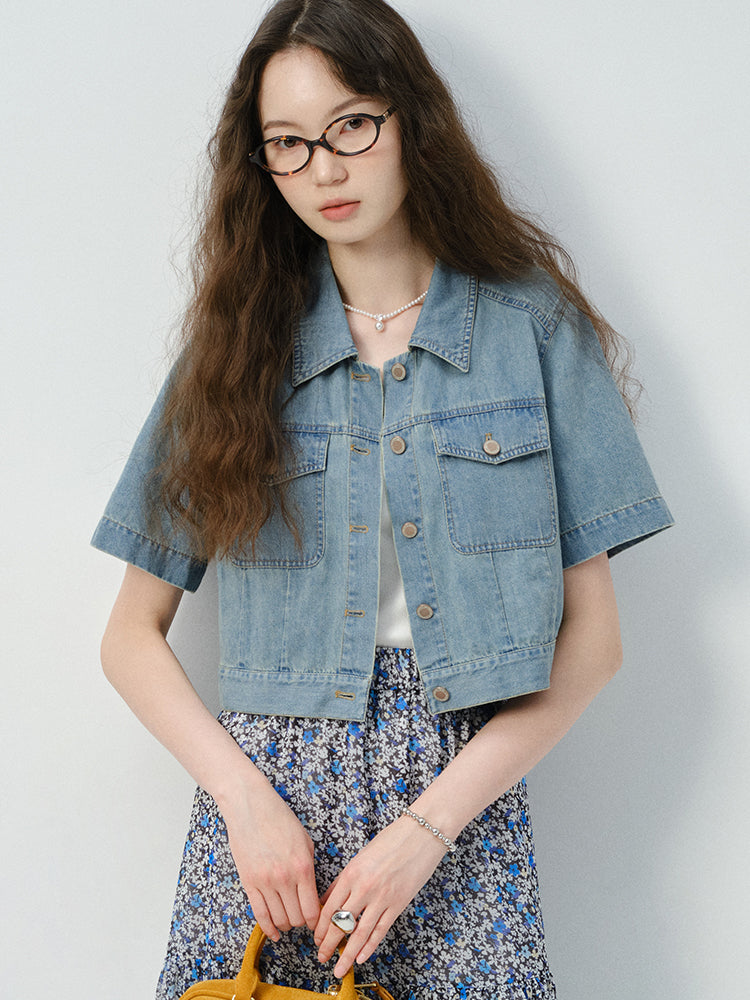 Short-Sleeve Cropped Everyday Denim Jacket