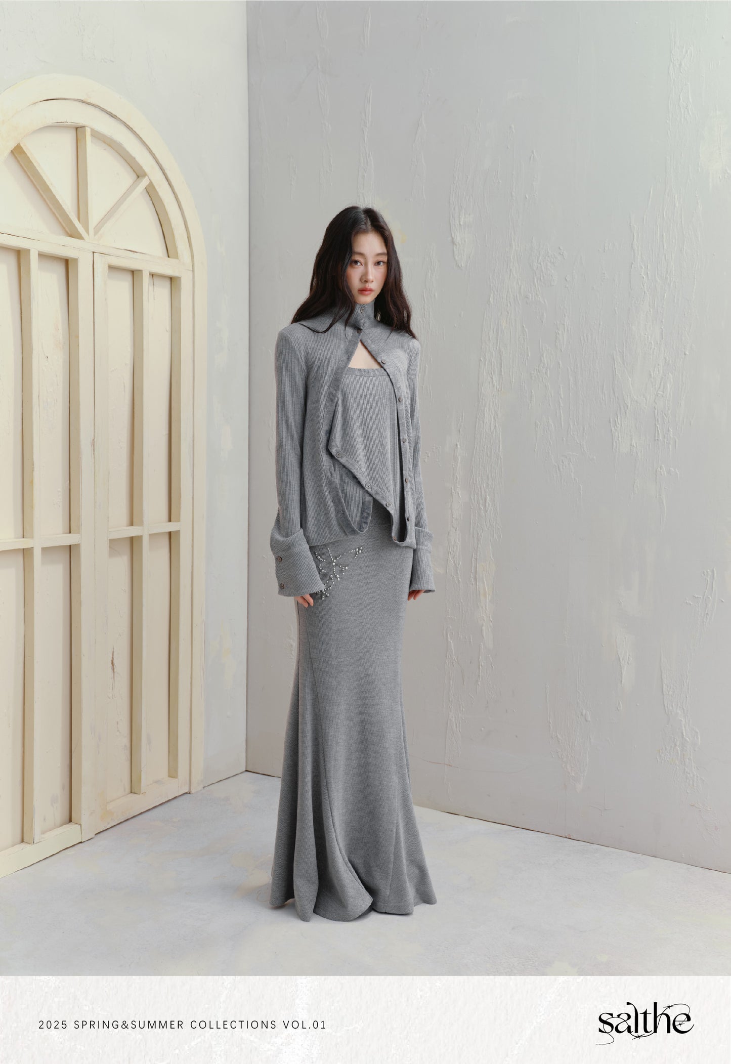 Asymmetric Knit Tube Top Cardigan / Butterfly Maxi Skirt