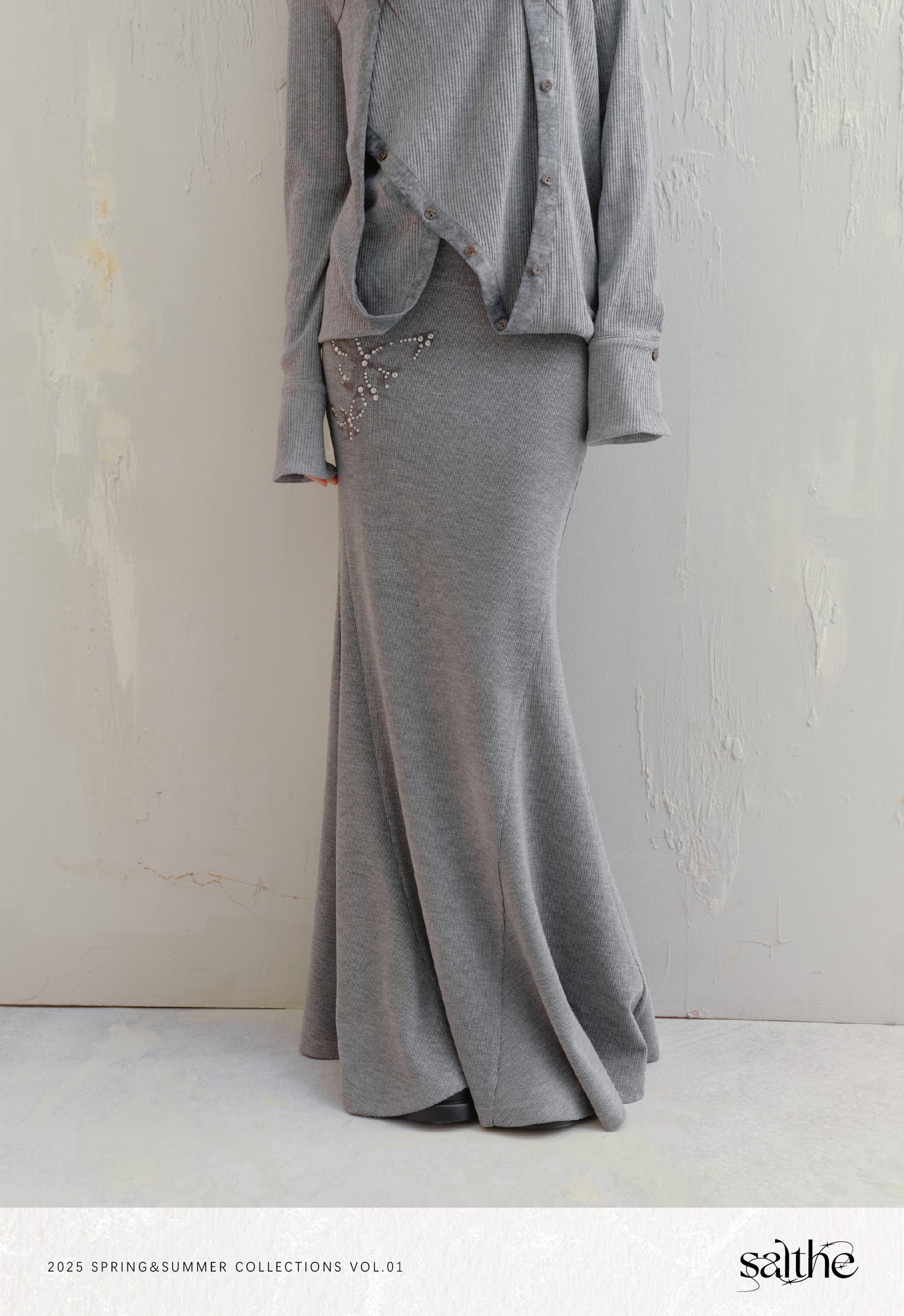 Asymmetric Knit Tube Top Cardigan / Butterfly Maxi Skirt