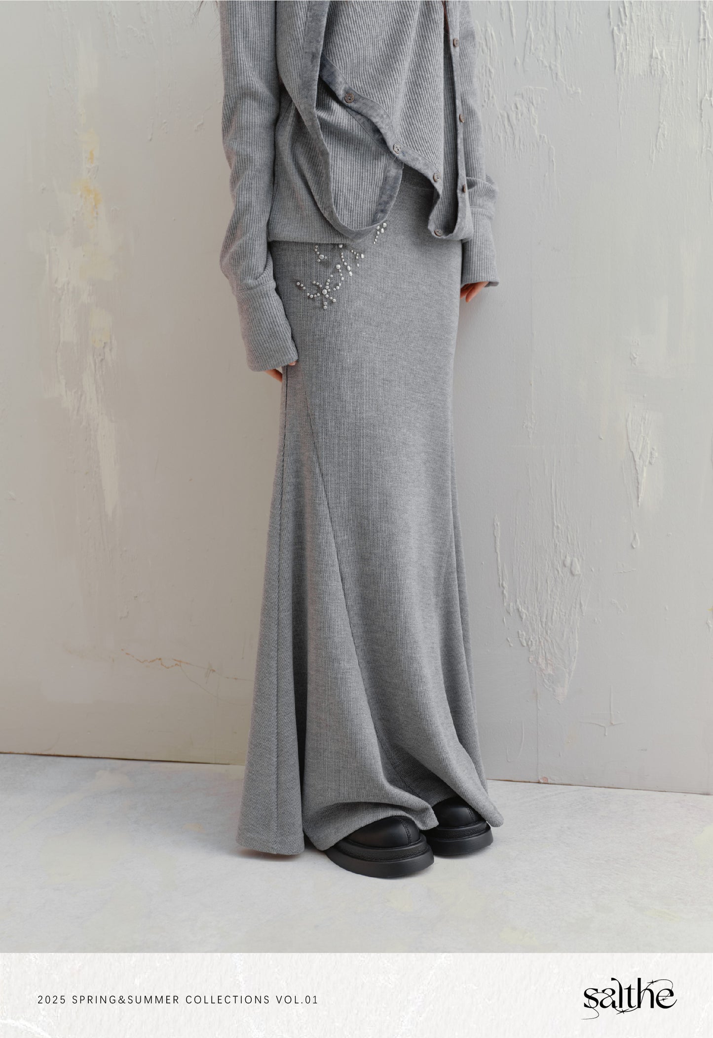 Asymmetric Knit Tube Top Cardigan / Butterfly Maxi Skirt