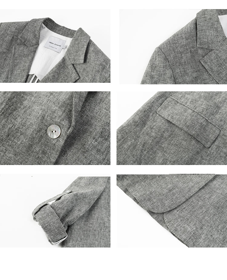 Linen Blend Melange Jacket And Matching Shorts