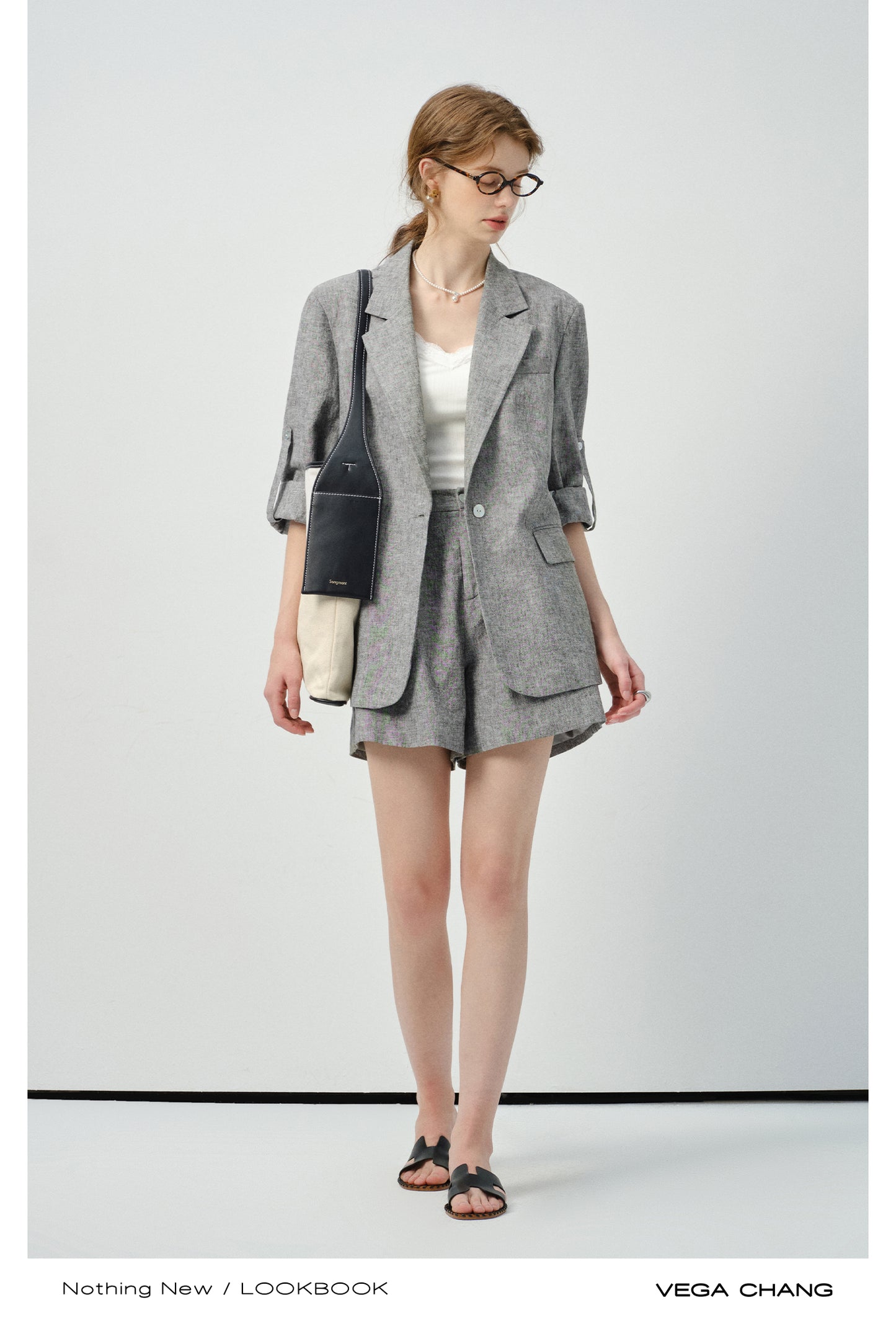 Linen Blend Melange Jacket And Matching Shorts
