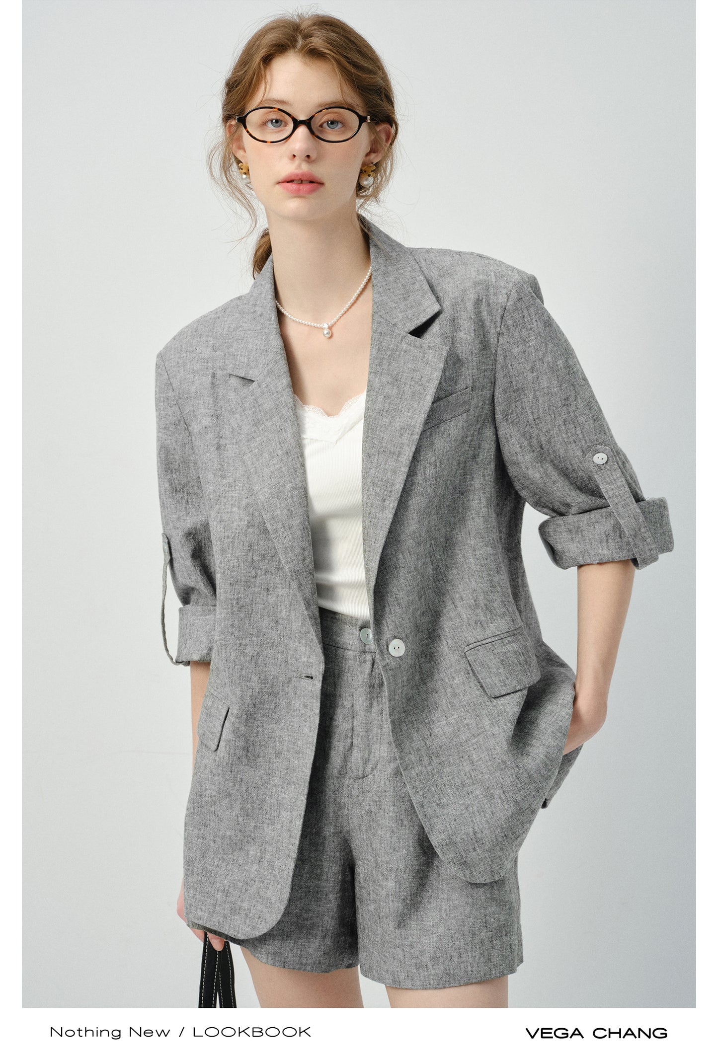 Linen Blend Melange Jacket And Matching Shorts