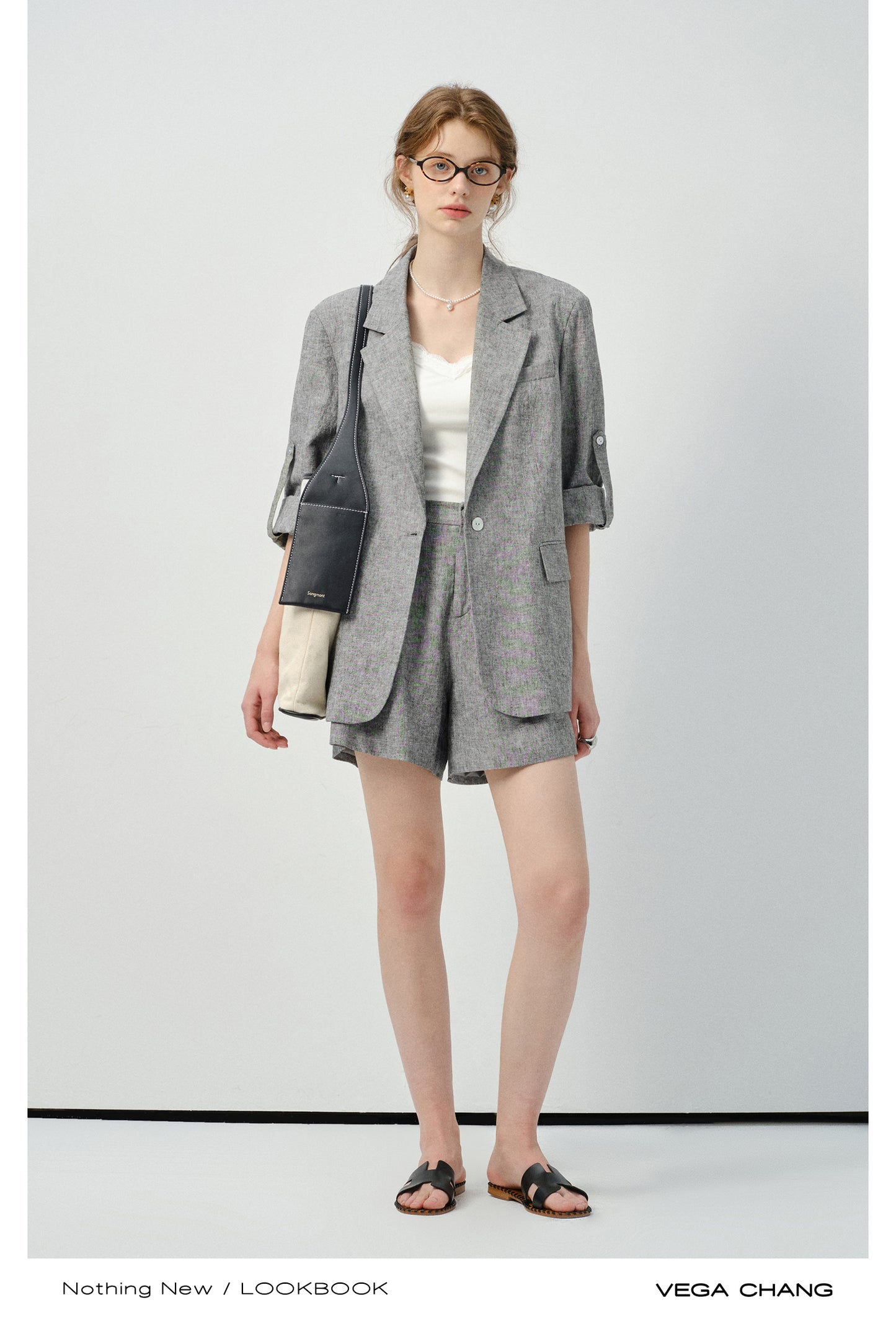 Linen Blend Melange Jacket And Matching Shorts