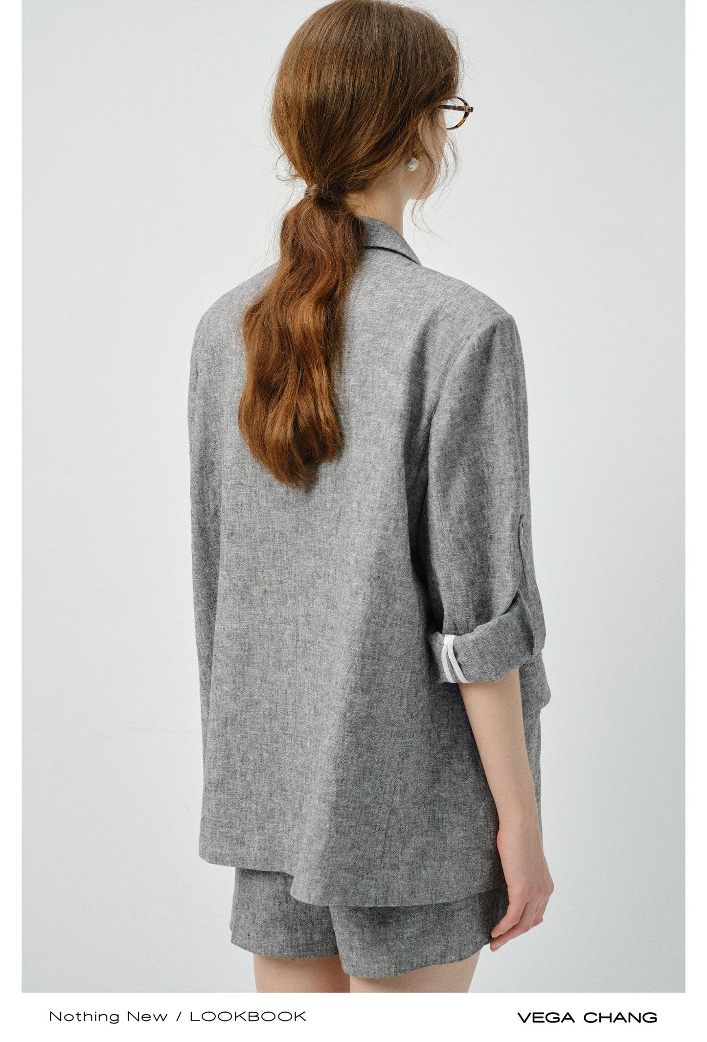 Linen Blend Melange Jacket And Matching Shorts