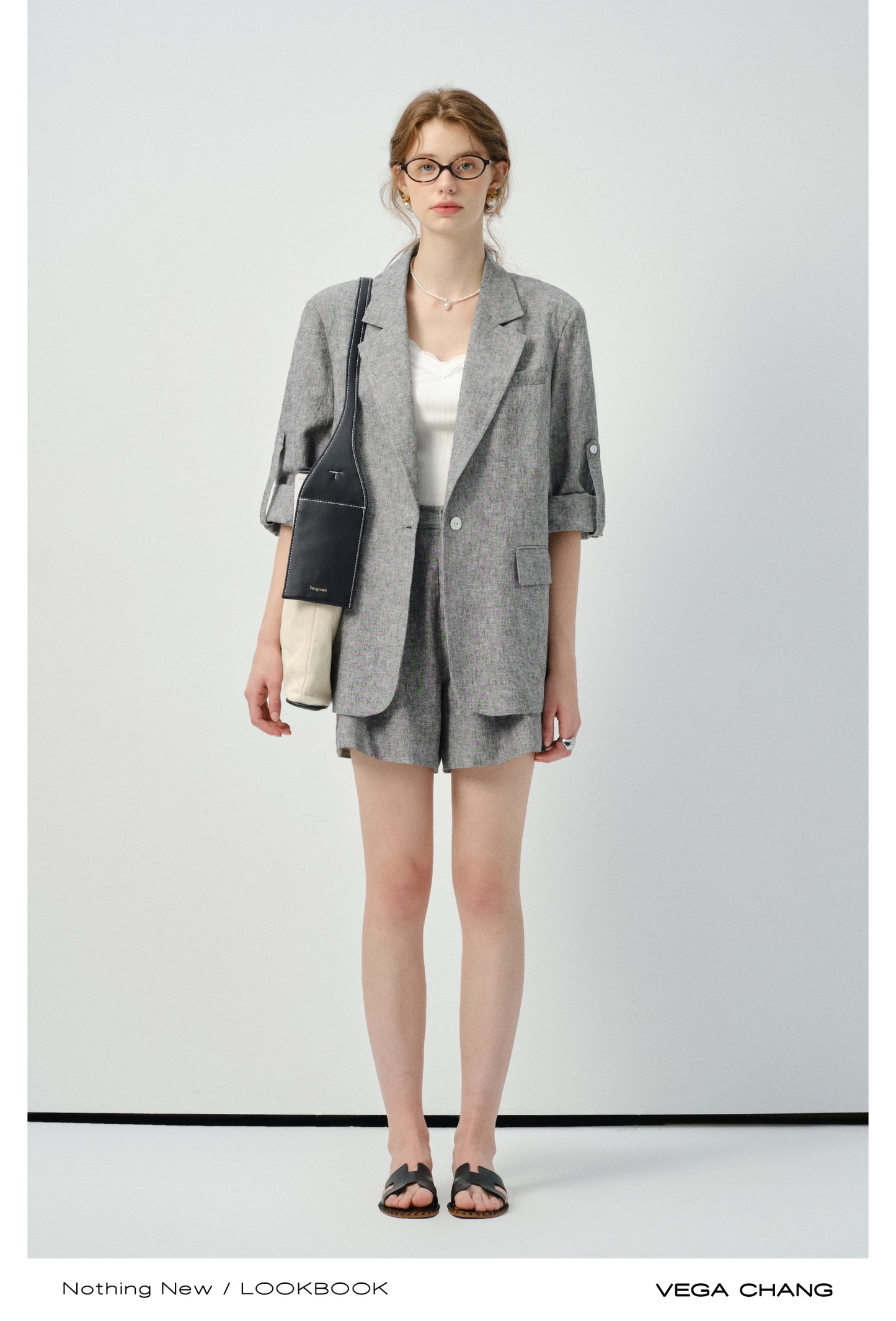Linen Blend Melange Jacket And Matching Shorts