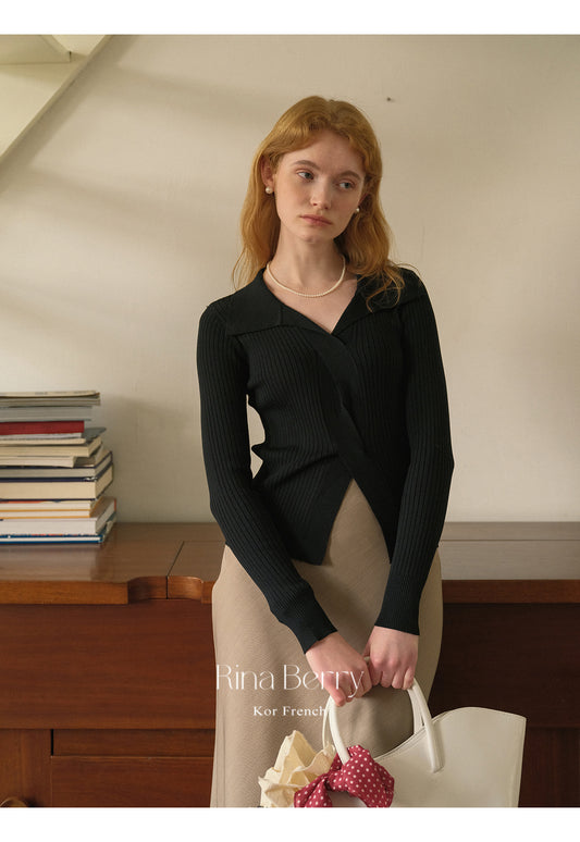 Fitted Rib Knit Top With Twisted Front