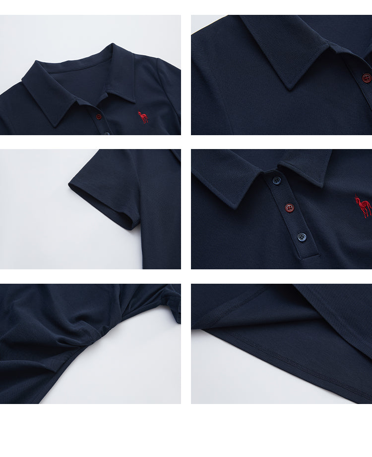 Gathered Waist Midi Polo Dress