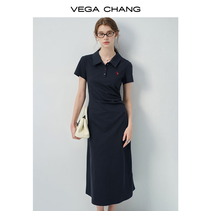 Gathered Waist Midi Polo Dress