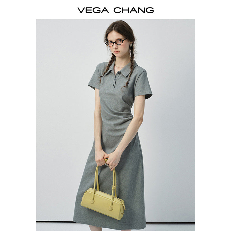 Gathered Waist Midi Polo Dress
