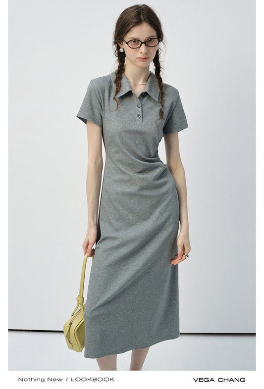 Gathered Waist Midi Polo Dress