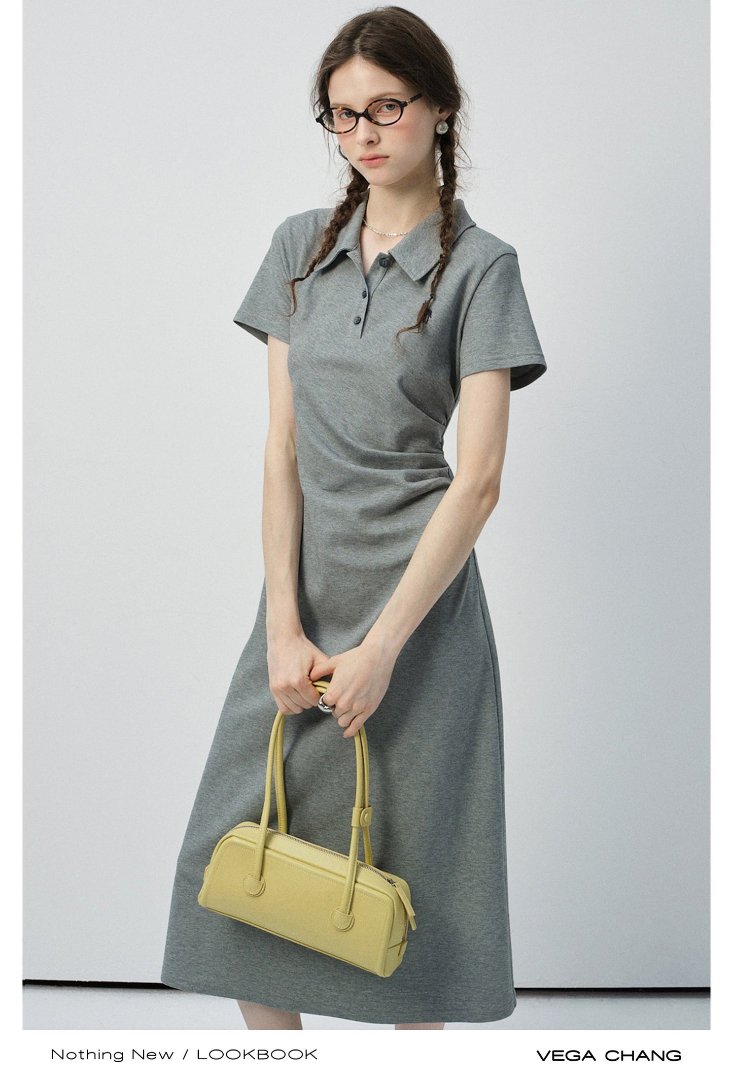 Gathered Waist Midi Polo Dress