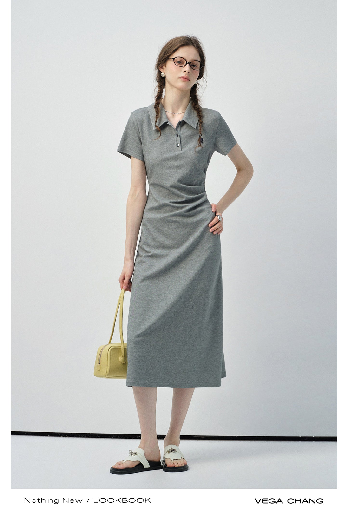 Gathered Waist Midi Polo Dress