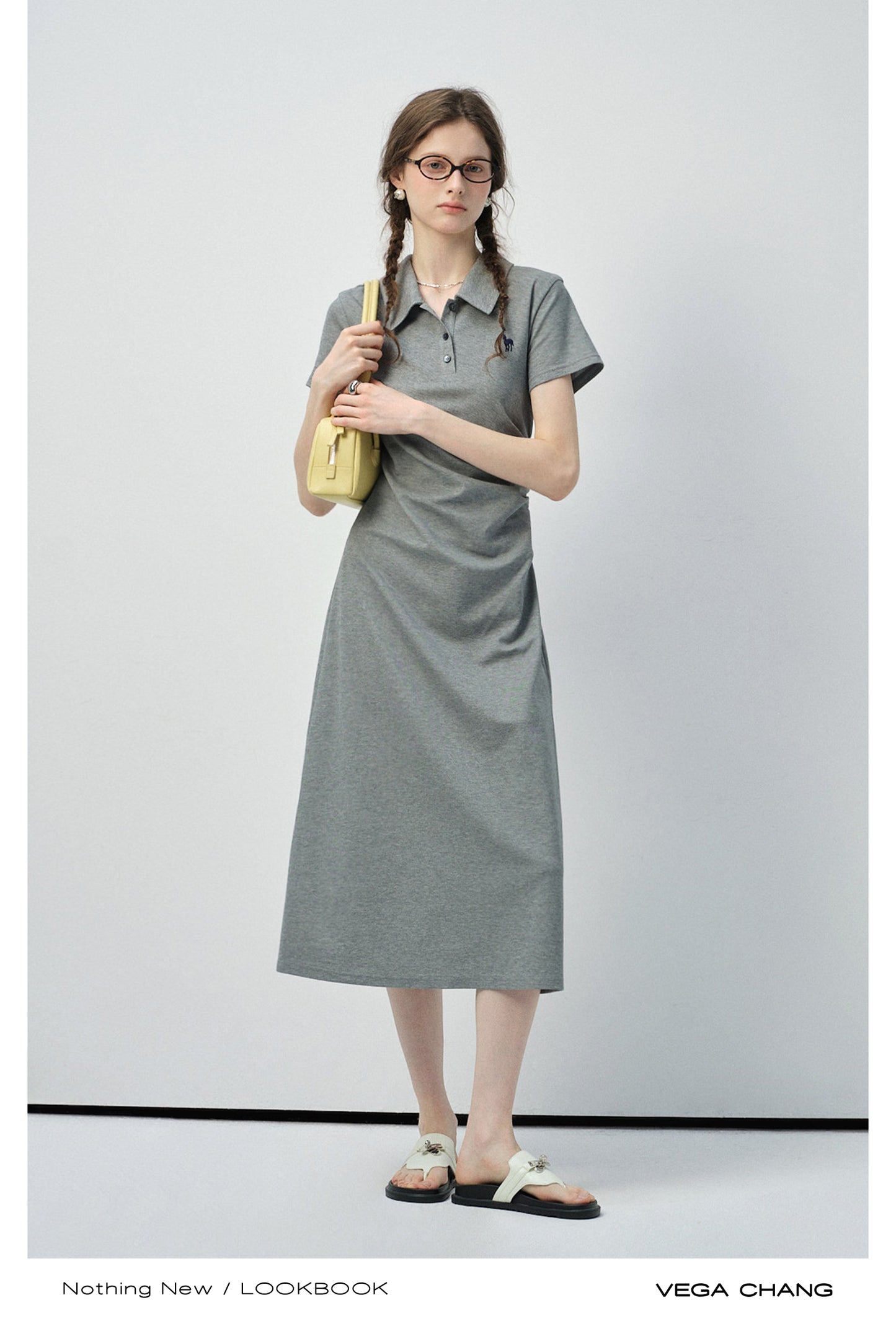Gathered Waist Midi Polo Dress