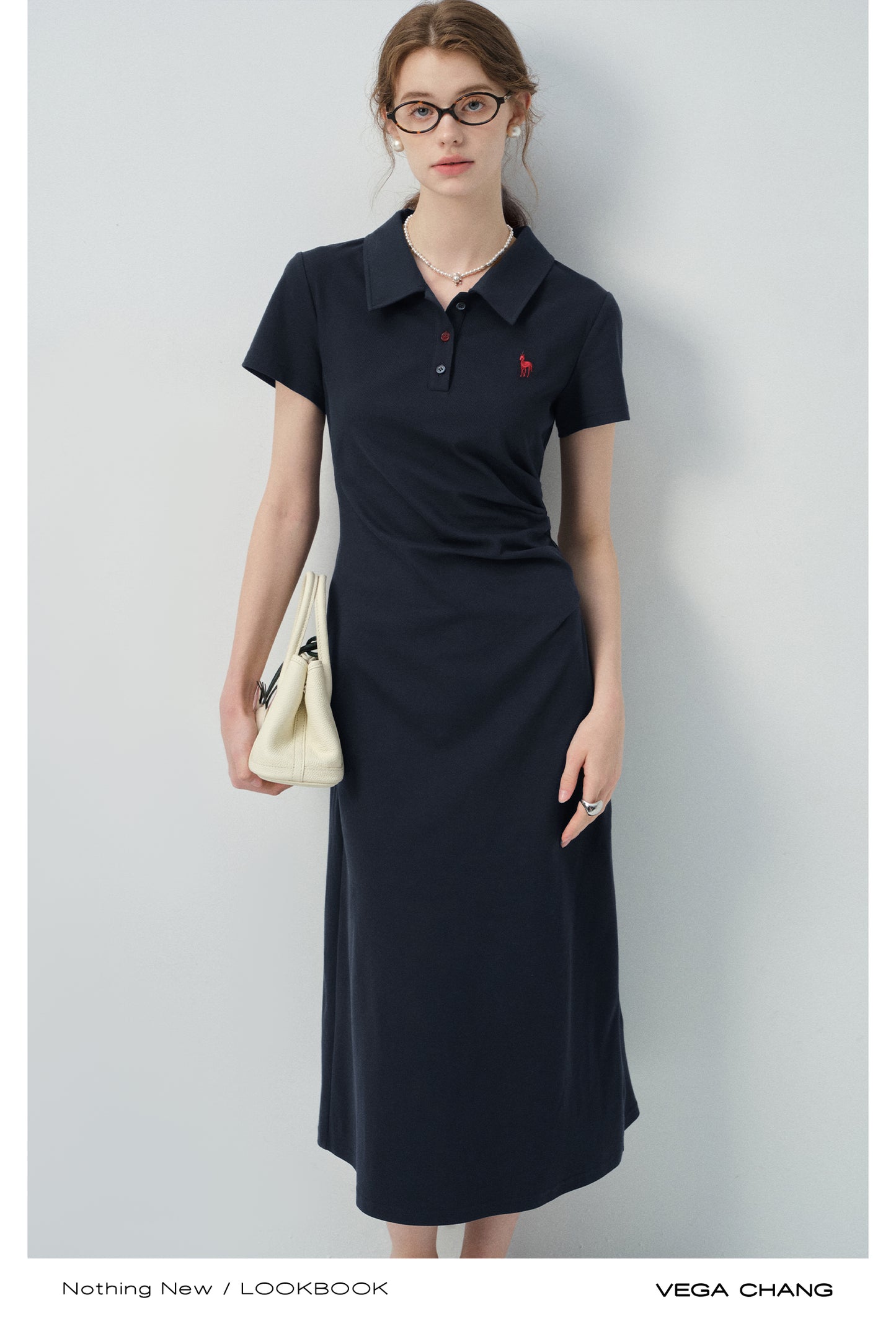 Gathered Waist Midi Polo Dress
