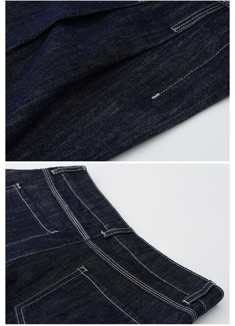 Wide-Leg Denim Pants With Stitched Pleat Detail