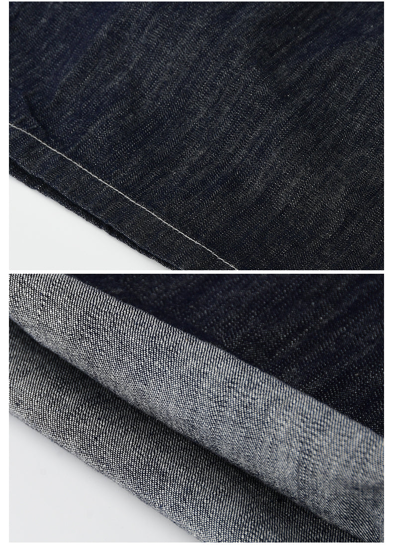 Wide-Leg Denim Pants With Stitched Pleat Detail