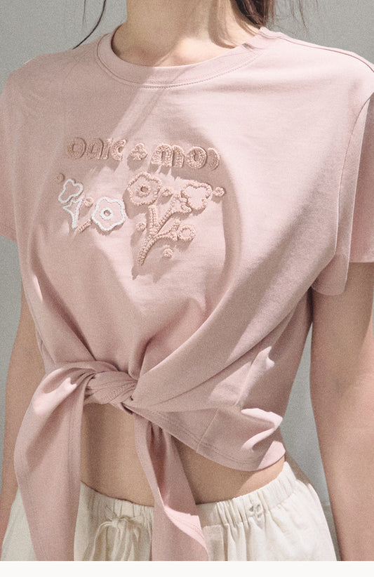 Tie Hem Embroidered T-Shirt