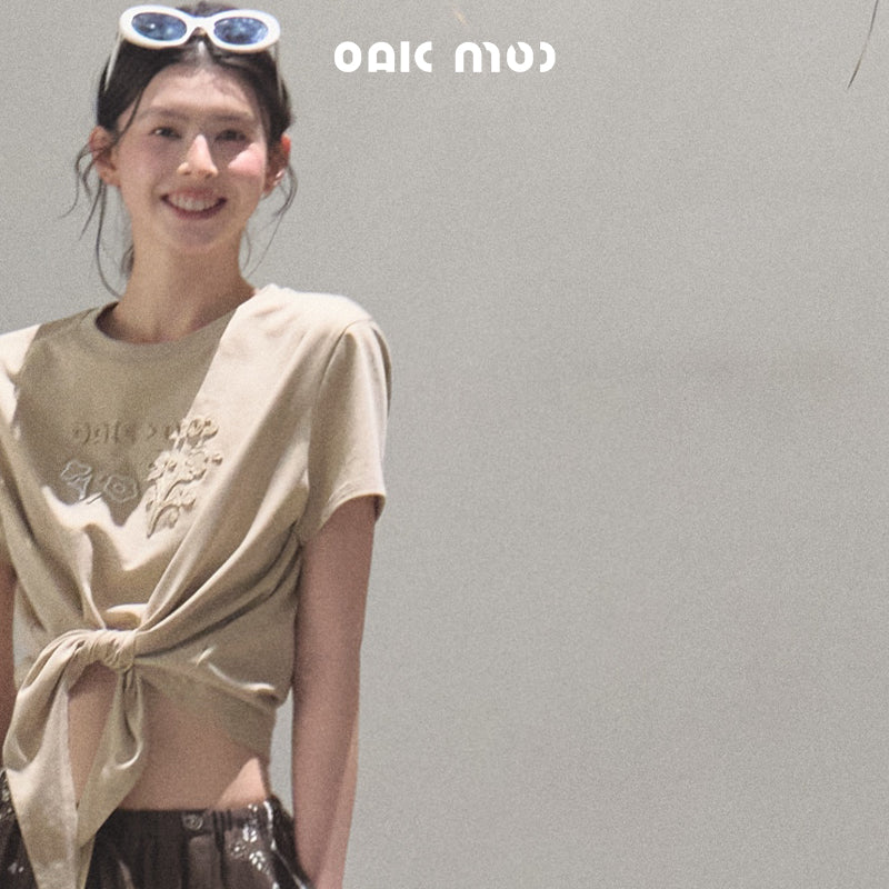 Tie Hem Embroidered T-Shirt