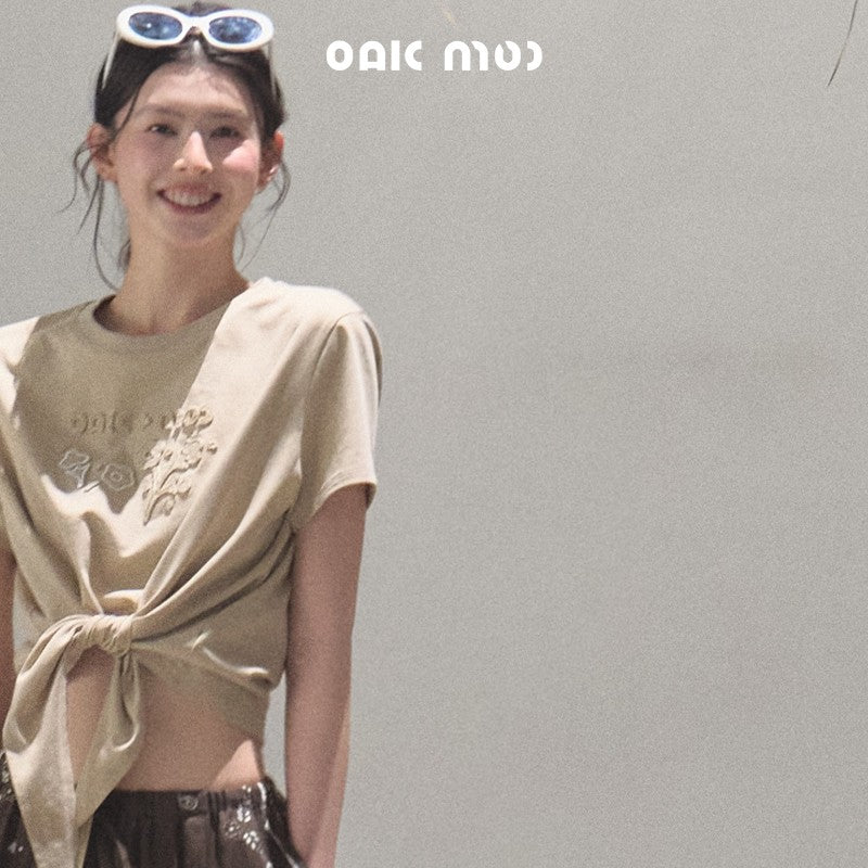 Tie Hem Embroidered T-Shirt