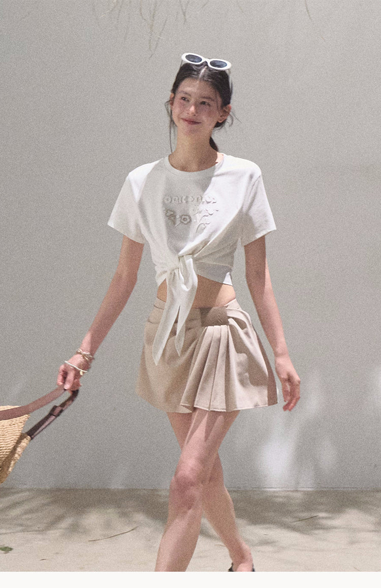 Tie Hem Embroidered T-Shirt