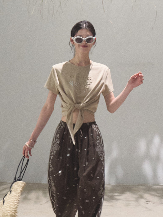 Tie Hem Embroidered T-Shirt