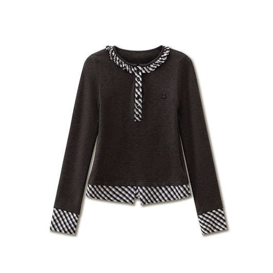 Layered-Look T-Shirt With Plaid Accent