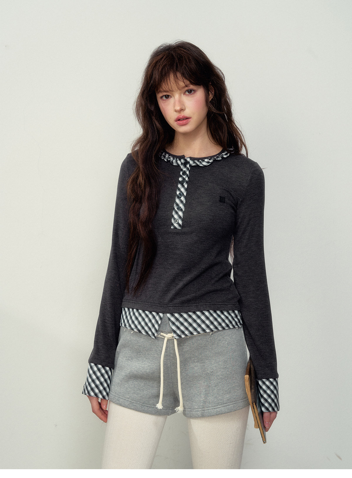 Layered-Look T-Shirt With Plaid Accent