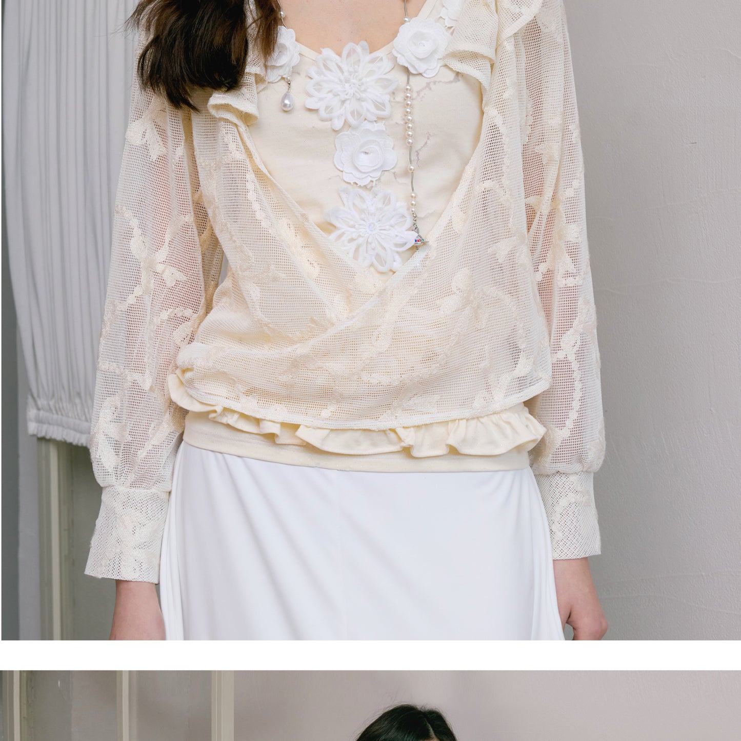 Floral Embellished Halter Dress & Lace Overlay Top