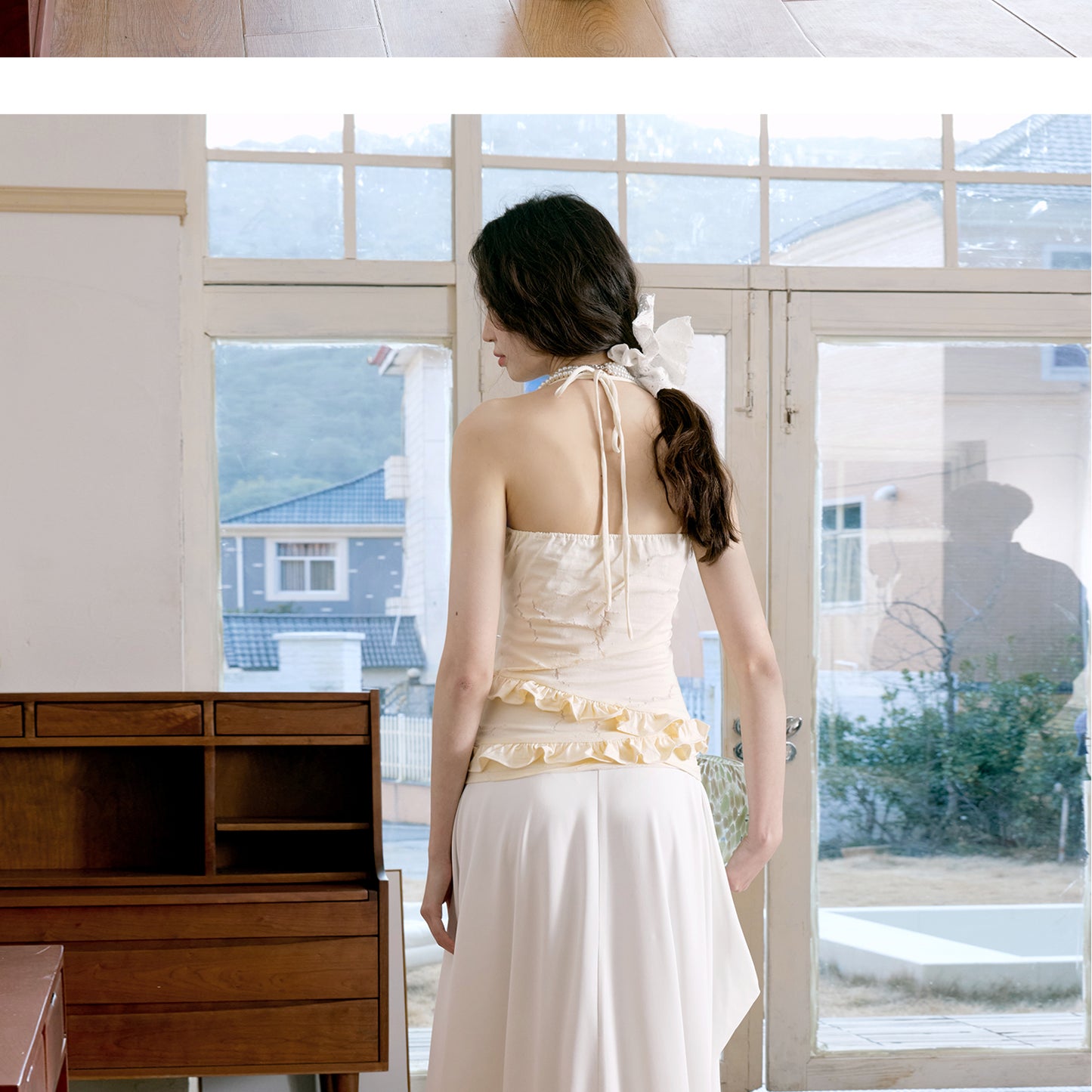 Floral Embellished Halter Dress & Lace Overlay Top