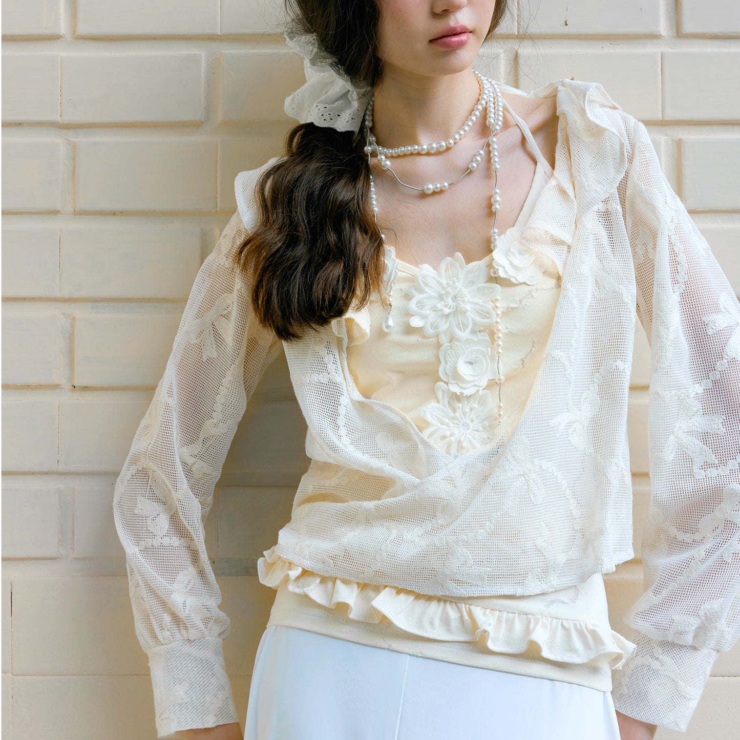 Floral Embellished Halter Dress & Lace Overlay Top