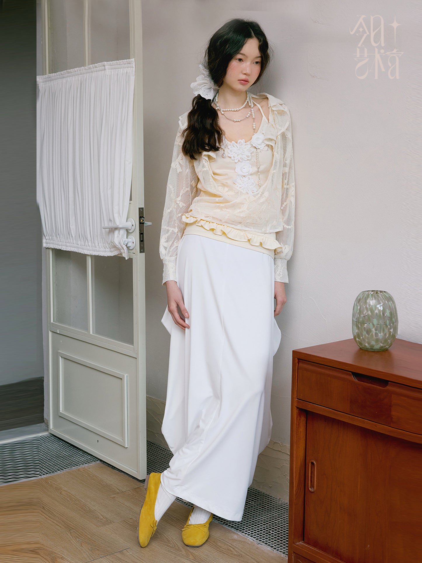 Floral Embellished Halter Dress & Lace Overlay Top