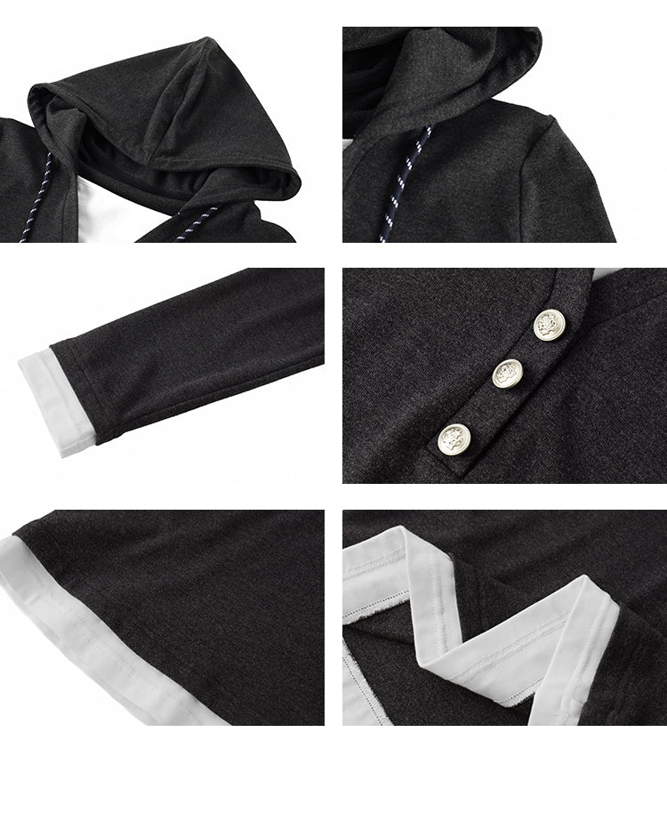 Layered-Look Fitted Knit Hoodie