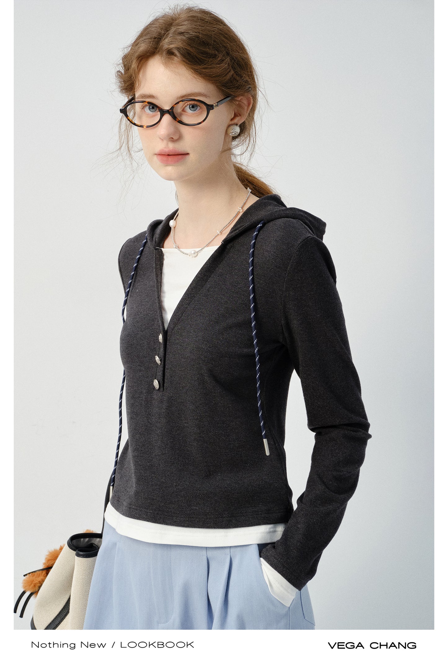 Layered-Look Fitted Knit Hoodie