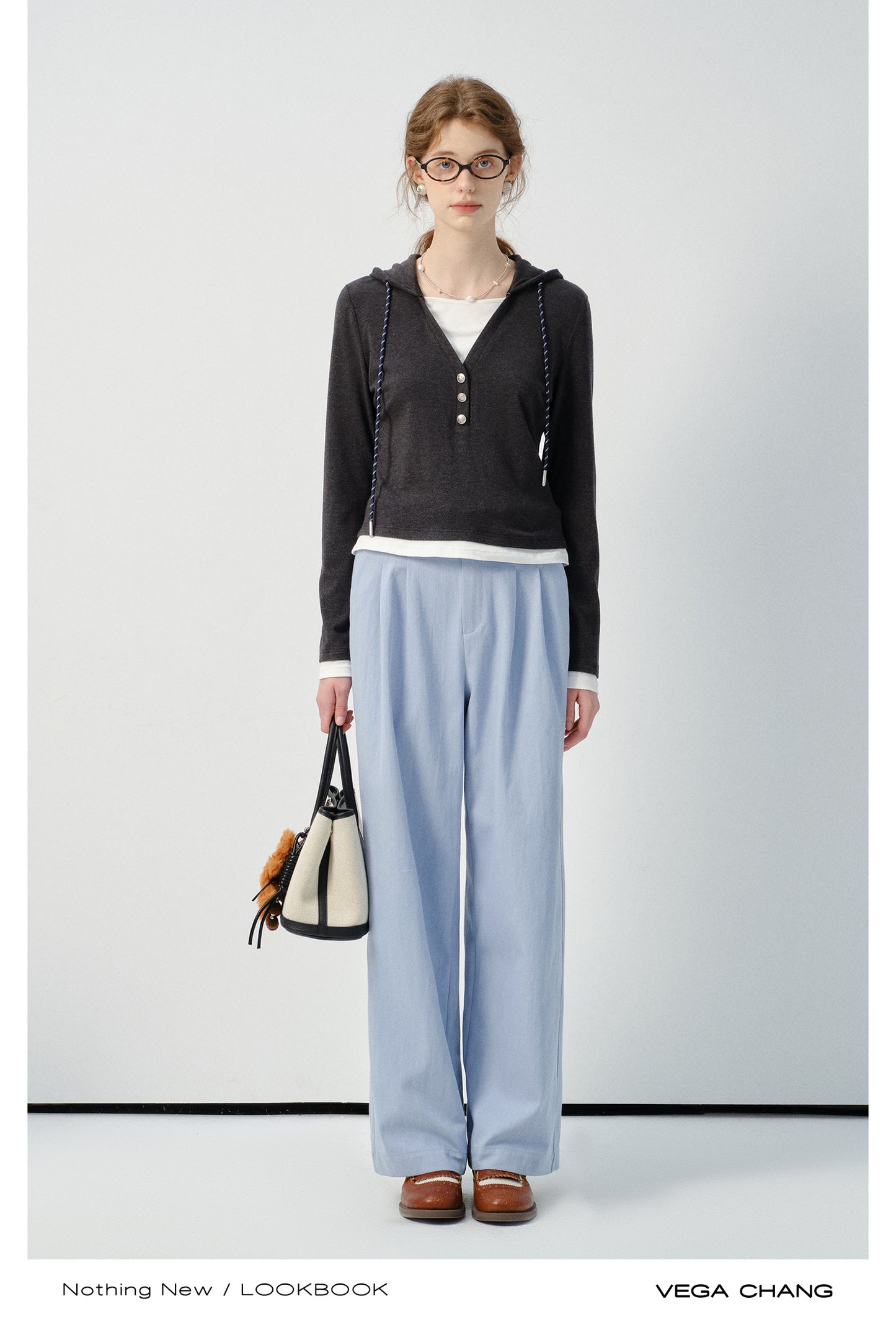 Layered-Look Fitted Knit Hoodie