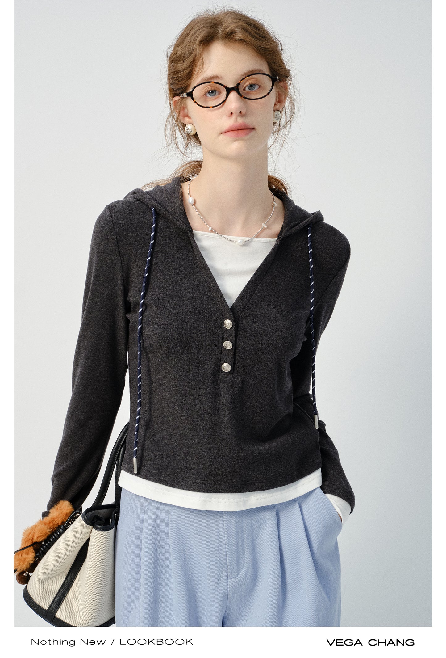 Layered-Look Fitted Knit Hoodie