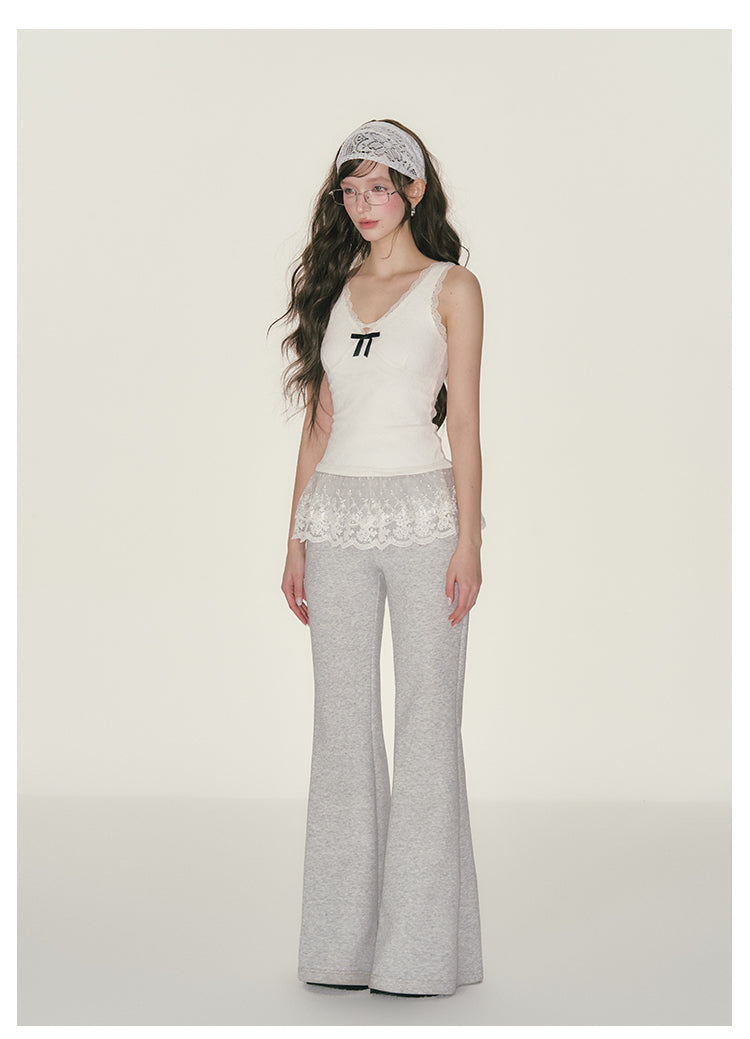 Slim Fit Top With See-Through Lace Hem