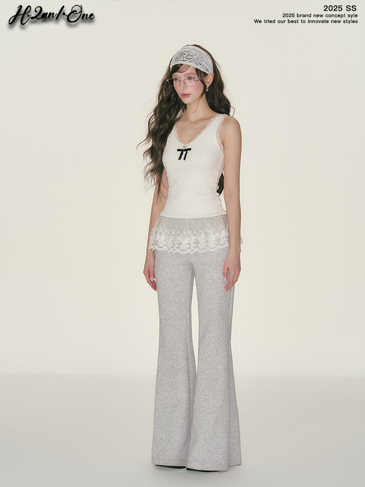 Slim Fit Top With See-Through Lace Hem