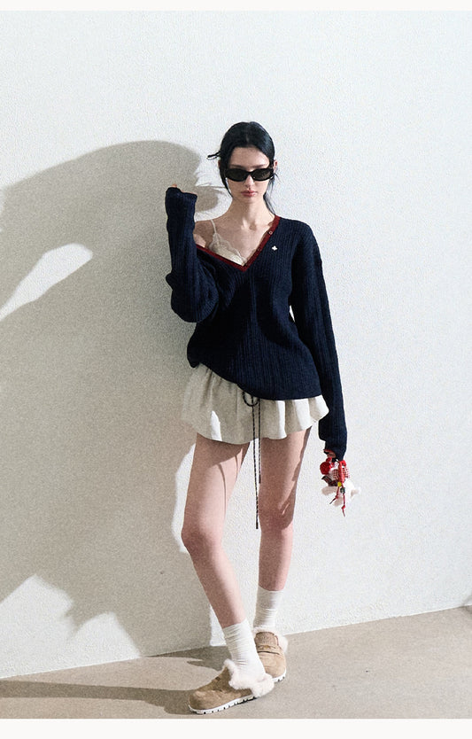 Oversized V-Neck Wool-Blend Sweater