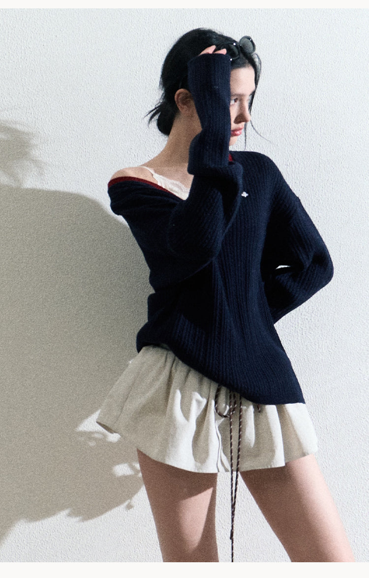 Oversized V-Neck Wool-Blend Sweater