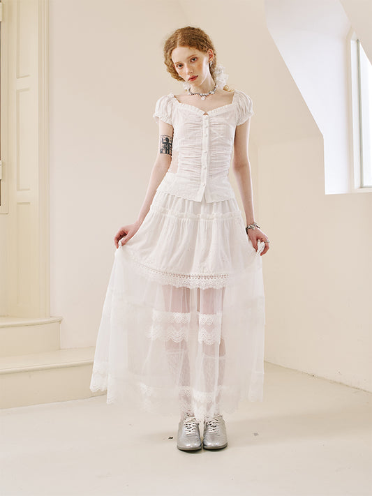 Lace Panel Square-Neck Blouse