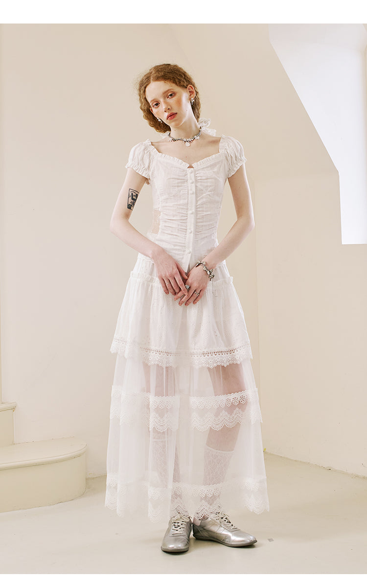 Lace Panel Square-Neck Blouse