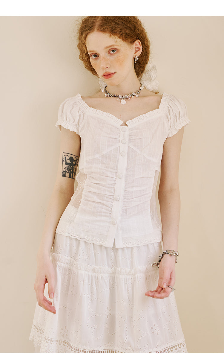 Lace Panel Square-Neck Blouse