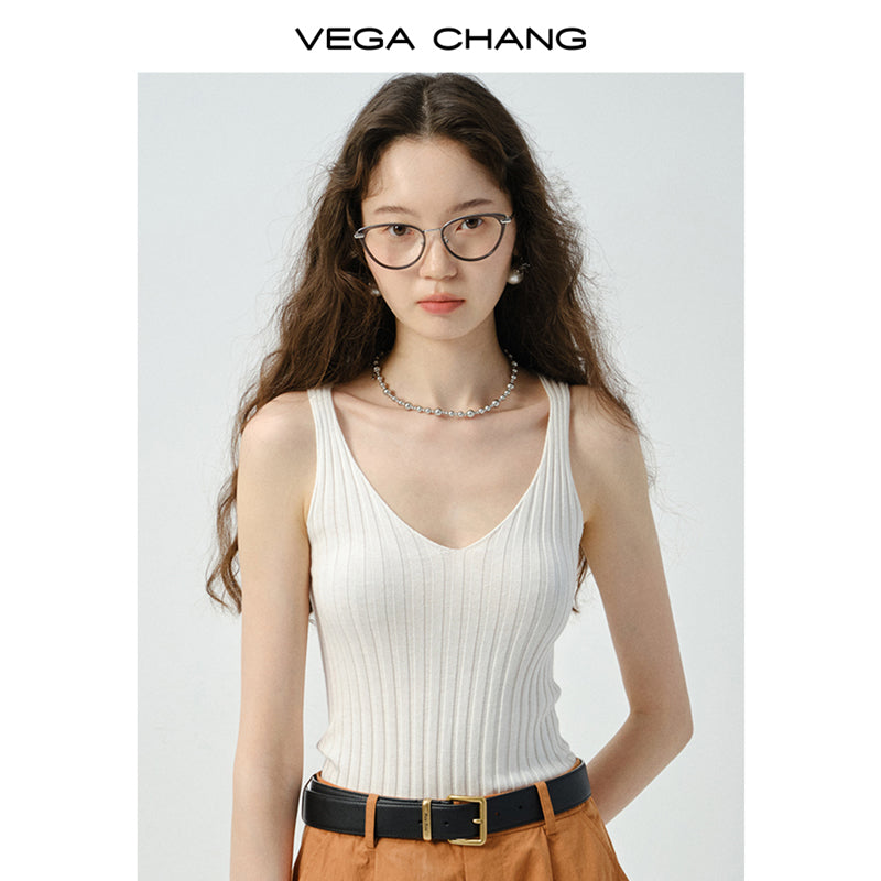 Rib-Knit V-Neck Fitted Tank